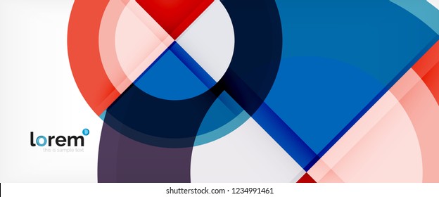 Modern geometric circles abstract background, colorful round shapes with shadow effects, vector illustration