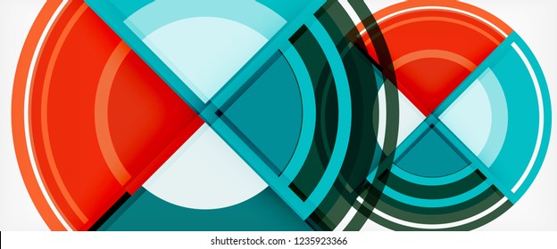Circulos geométricos modernos fondo abstracto, formas redondeadas coloridas con efectos de sombra, ilustración vectorial