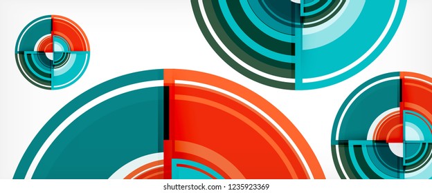 Modern geometric circles abstract background, colorful round shapes with shadow effects, vector illustration