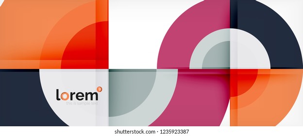 Circulos geométricos modernos fondo abstracto, formas redondeadas coloridas con efectos de sombra, ilustración vectorial