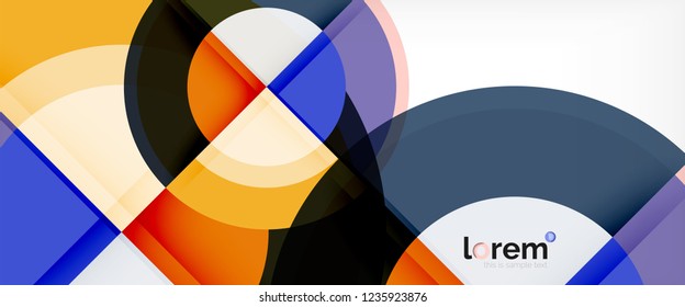 Modern geometric circles abstract background, colorful round shapes with shadow effects, vector illustration