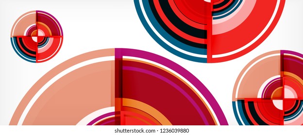 Modern geometric circles abstract background, colorful round shapes with shadow effects, vector illustration