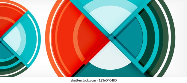 Circulos geométricos modernos fondo abstracto, formas redondeadas coloridas con efectos de sombra, ilustración vectorial