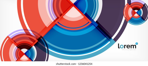 Modern geometric circles abstract background, colorful round shapes with shadow effects, vector illustration