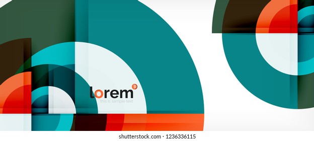 Circulos geométricos modernos fondo abstracto, formas redondeadas coloridas con efectos de sombra, ilustración vectorial