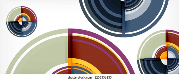 Modern geometric circles abstract background, colorful round shapes with shadow effects, vector illustration