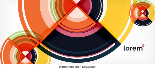 Modern geometric circles abstract background, colorful round shapes with shadow effects, vector illustration