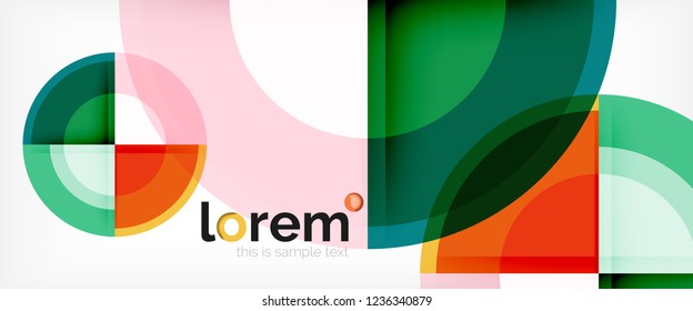 Modern geometric circles abstract background, colorful round shapes with shadow effects, vector illustration