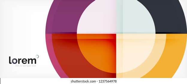Circulos geométricos modernos fondo abstracto, formas redondeadas coloridas con efectos de sombra, ilustración vectorial