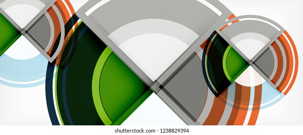 Círculos geométricos modernos fundo abstrato, formas redondas coloridas com efeitos de sombra, ilustração vetorial