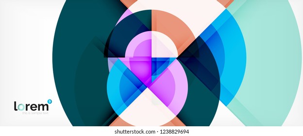 Circulos geométricos modernos fondo abstracto, formas redondeadas coloridas con efectos de sombra, ilustración vectorial