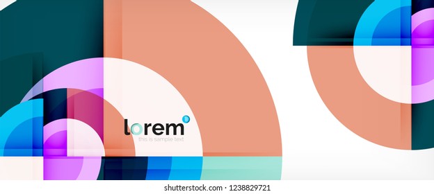 Circulos geométricos modernos fondo abstracto, formas redondeadas coloridas con efectos de sombra, ilustración vectorial