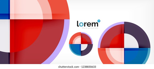 Modern geometric circles abstract background, colorful round shapes with shadow effects, vector illustration