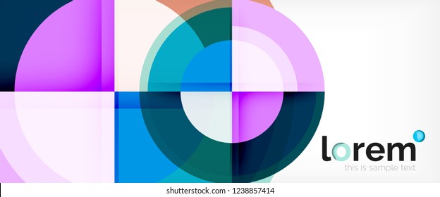 Modern geometric circles abstract background, colorful round shapes with shadow effects, vector illustration