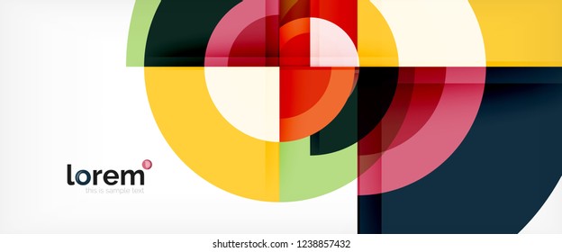 Modern geometric circles abstract background, colorful round shapes with shadow effects, vector illustration