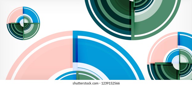 Modern geometric circles abstract background, colorful round shapes with shadow effects, vector illustration