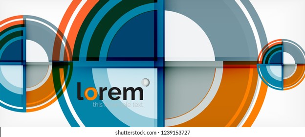 Modern geometric circles abstract background, colorful round shapes with shadow effects, vector illustration