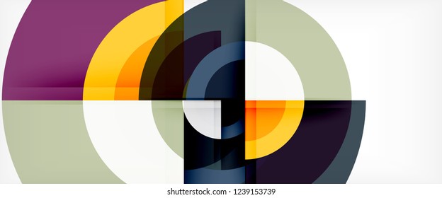 Modern geometric circles abstract background, colorful round shapes with shadow effects, vector illustration