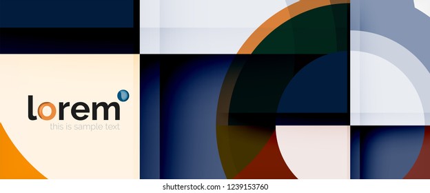 Modern geometric circles abstract background, colorful round shapes with shadow effects, vector illustration