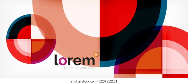 Modern geometric circles abstract background, colorful round shapes with shadow effects, vector illustration
