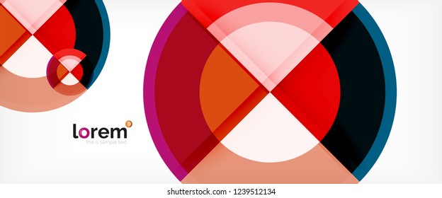 Circulos geométricos modernos fondo abstracto, formas redondeadas coloridas con efectos de sombra, ilustración vectorial
