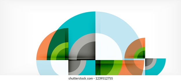 Modern geometric circles abstract background, colorful round shapes with shadow effects, vector illustration
