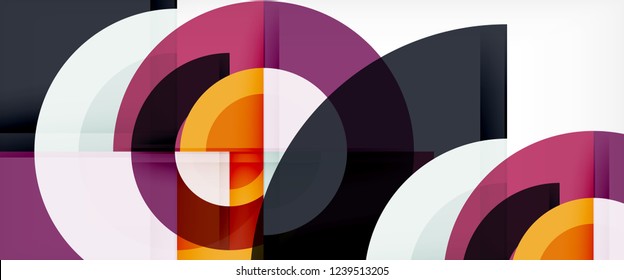 Modern geometric circles abstract background, colorful round shapes with shadow effects, vector illustration