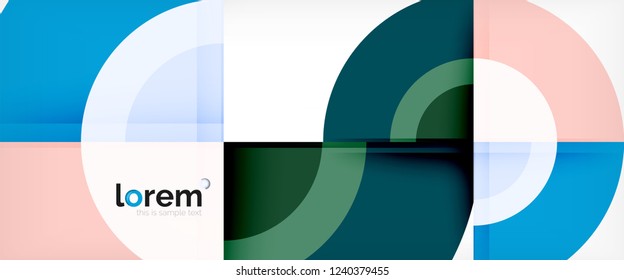 Circulos geométricos modernos fondo abstracto, formas redondeadas coloridas con efectos de sombra, ilustración vectorial
