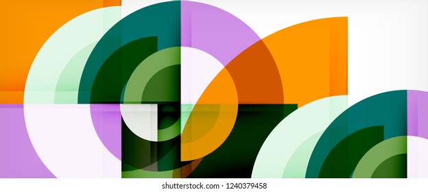 Modern geometric circles abstract background, colorful round shapes with shadow effects, vector illustration