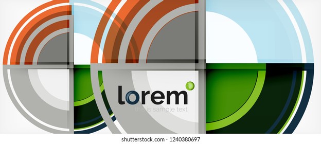 Circulos geométricos modernos fondo abstracto, formas redondeadas coloridas con efectos de sombra, ilustración vectorial