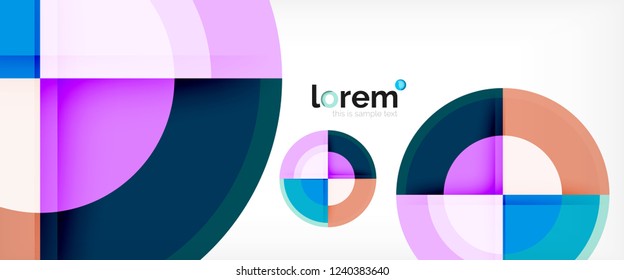 Circulos geométricos modernos fondo abstracto, formas redondeadas coloridas con efectos de sombra, ilustración vectorial