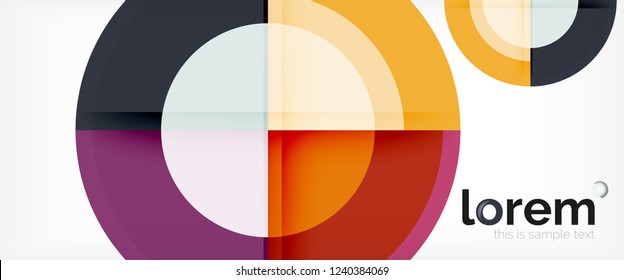 Modern geometric circles abstract background, colorful round shapes with shadow effects, vector illustration