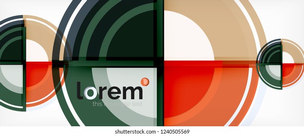 Circulos geométricos modernos fondo abstracto, formas redondeadas coloridas con efectos de sombra, ilustración vectorial