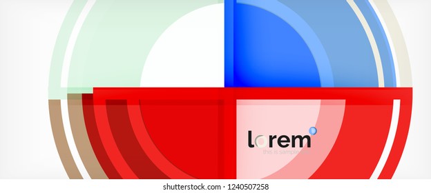 Circulos geométricos modernos fondo abstracto, formas redondeadas coloridas con efectos de sombra, ilustración vectorial