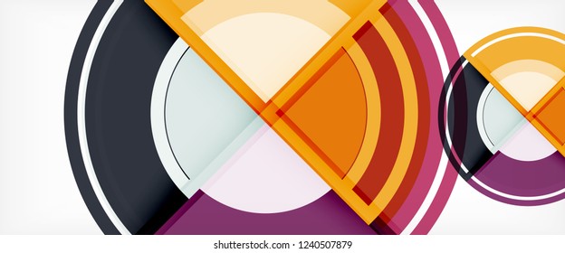 Círculos geométricos modernos fundo abstrato, formas redondas coloridas com efeitos de sombra, ilustração vetorial