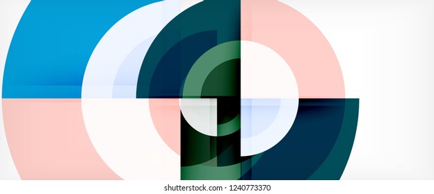 Modern geometric circles abstract background, colorful round shapes with shadow effects, vector illustration