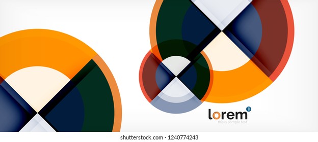 Modern geometric circles abstract background, colorful round shapes with shadow effects, vector illustration