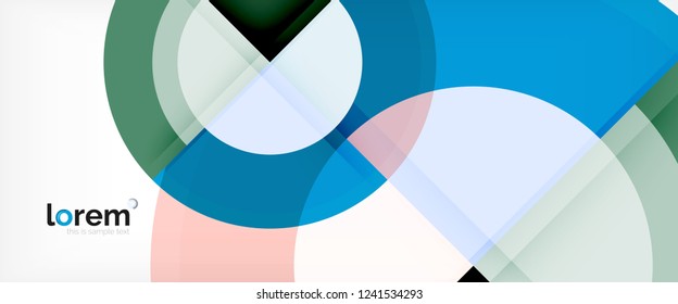 Modern geometric circles abstract background, colorful round shapes with shadow effects, vector illustration