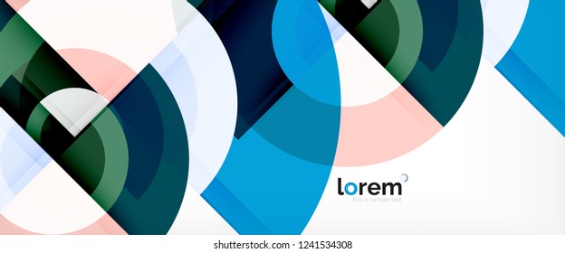 Modern geometric circles abstract background, colorful round shapes with shadow effects, vector illustration