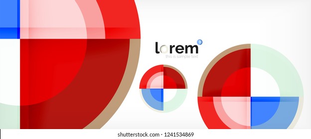 Modern geometric circles abstract background, colorful round shapes with shadow effects, vector illustration