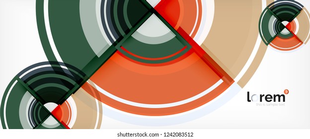 Circulos geométricos modernos fondo abstracto, formas redondeadas coloridas con efectos de sombra, ilustración vectorial