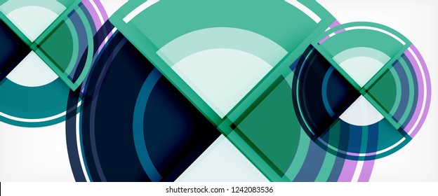 Circulos geométricos modernos fondo abstracto, formas redondeadas coloridas con efectos de sombra, ilustración vectorial
