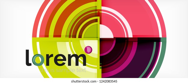 Modern geometric circles abstract background, colorful round shapes with shadow effects, vector illustration