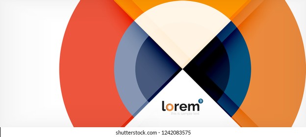Circulos geométricos modernos fondo abstracto, formas redondeadas coloridas con efectos de sombra, ilustración vectorial