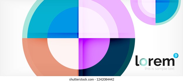 Modern geometric circles abstract background, colorful round shapes with shadow effects, vector illustration