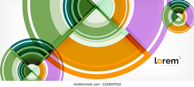 Modern geometric circles abstract background, colorful round shapes with shadow effects, vector illustration