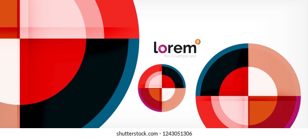 Modern geometric circles abstract background, colorful round shapes with shadow effects, vector illustration