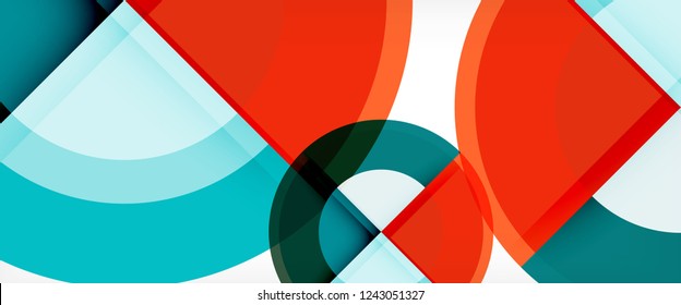 Modern geometric circles abstract background, colorful round shapes with shadow effects, vector illustration