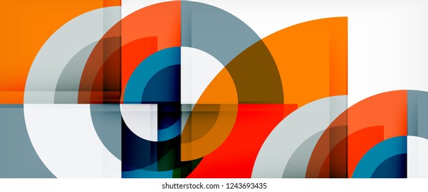 Moderne geometrische Kreise, abstrakter Hintergrund, bunte runde Formen mit Schatteneffekten, Vektorgrafik