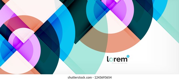 Modern geometric circles abstract background, colorful round shapes with shadow effects, vector illustration